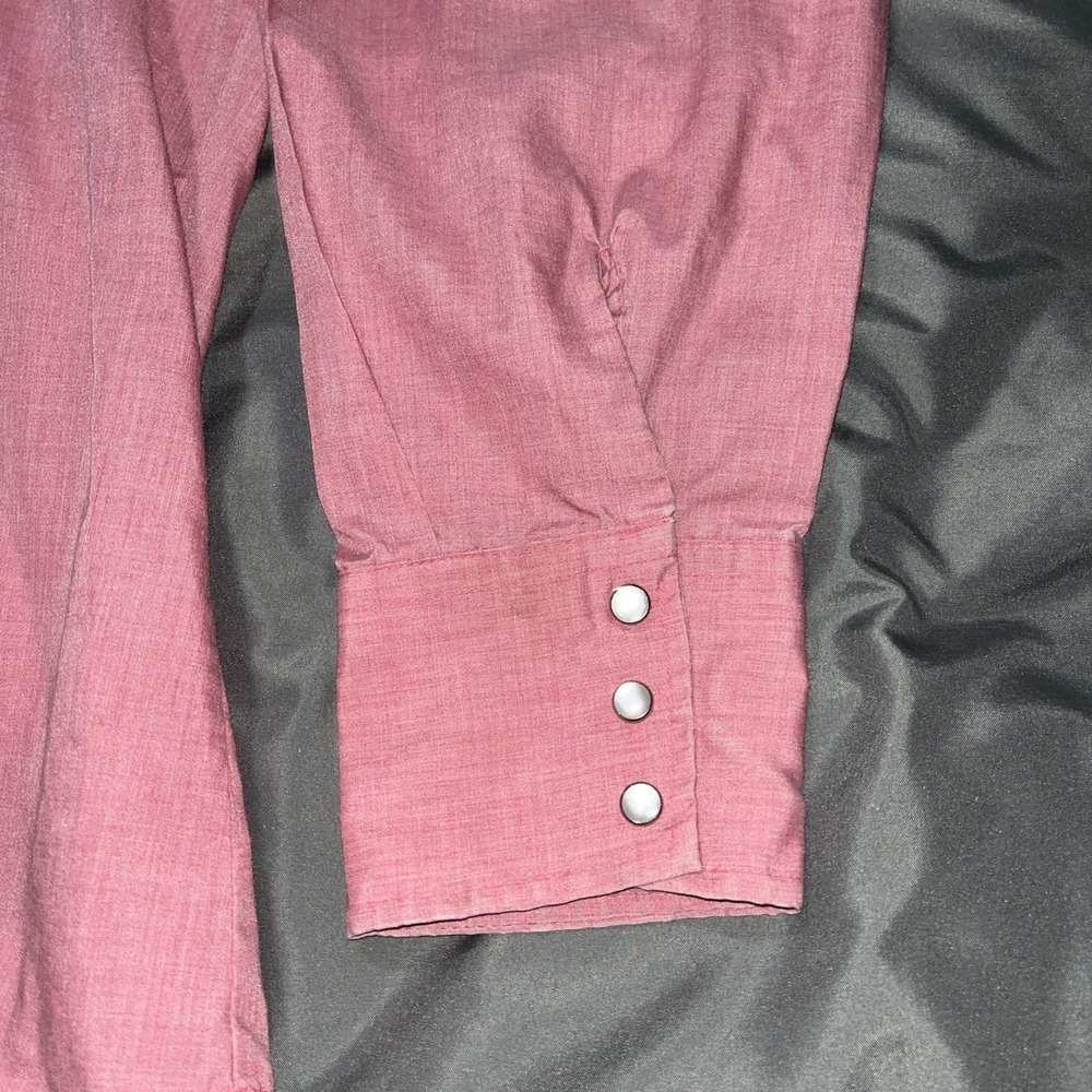 Vintage Border Town Western Wear Pearl Snap Button Up Shirt Long Tail Form Fit - Picture 4 of 10